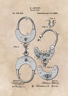 patent art Ahrend Hand Cuff 1880