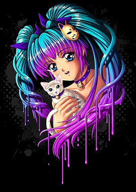 Cute anime girl with kitty