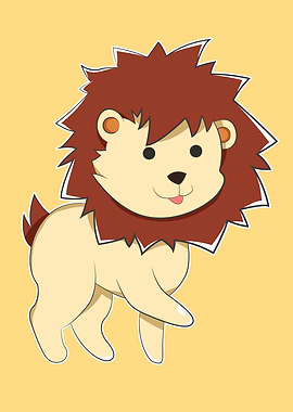 A Cartoon Yellow Lion with small round black Anime eyes ...