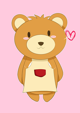 Mother Brown Bear wearing a red pocket yellow apron, wi ...