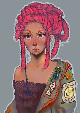 A digital painting of a girl with pink dreads.