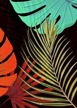 TROPICAL LEAVES & BLACK no2b. Colorful Palm Leaves on ...