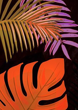 TROPICAL LEAVES & BLACK 2C