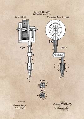 patent art O'Reilly Tattooing Machine 1891