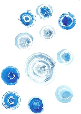 Blue watercolour brush circular strokes on white backgr ...