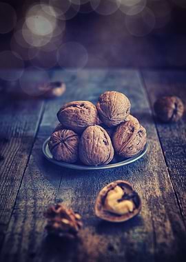Walnuts on wood table