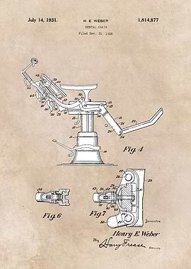 patent art Weber Dental chair 1928