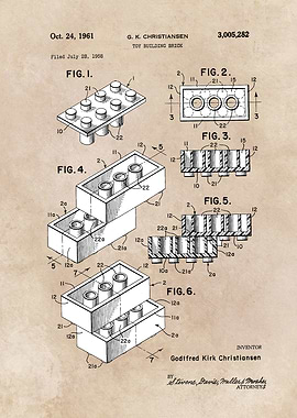 patent art Christiansen Toy building brick 1961