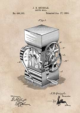 patent art Quiggle Coffee mill 1893