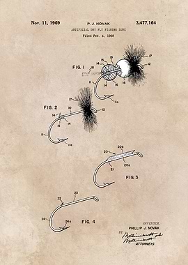 patent art Novak Artificial dry fly fishing lure 1969