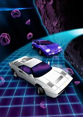 80's super cars Lambo and 288GTO drifting through space ...