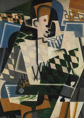 Juan Gris - Harlequin with a Guitar, 1917, oil on panel ...