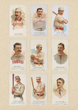 Collage of vintage baseball cards, 1887