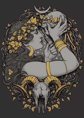 Another Witch original T-shirt, with a human and ram sk ...