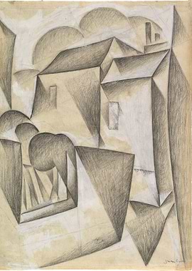 Juan Gris - Houses in Paris, Place Ravignan, 1911, blac ...