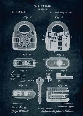 No119. - 1877 - Padlock - Inventor W. H. Taylor