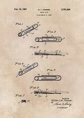 patent art Hammer Paper clip 1957