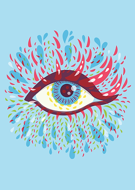 Psychedelic eye illustration of an abstract blue eye wi ...