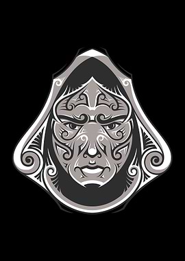 Tribal-Art Design of a Hooded Hunter.