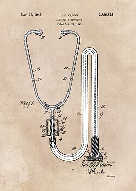 patent art Olson Acoustic stethoscope 1945