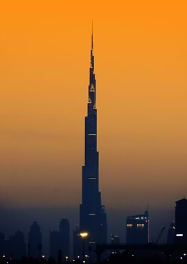 The Burj Khalifa at sunset. This image hasn't been proc ...