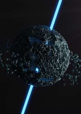 A ray of beam cutting through a planet