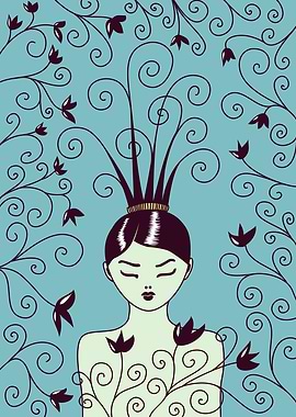 Vector illustration of a girl with closed eyes and stra ...