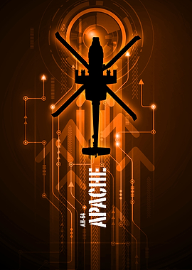 AH-64 Apache Helicopter Gunship digital aviation art wo ...
