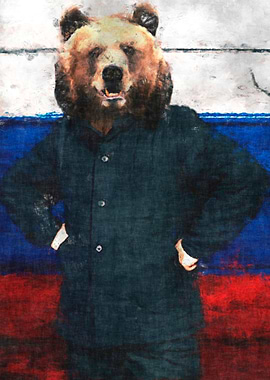 Russian bear with flag sketch
