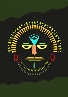 A symbolic tribal mask and headdress in contemporary ar ...