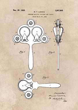 patent art Ludwig Combined Musical Castanet 1925