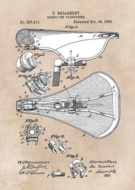 patent art Broadbent Saddle for Velocipedes 1893