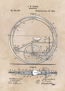 patent art Finch Monocycle 1894