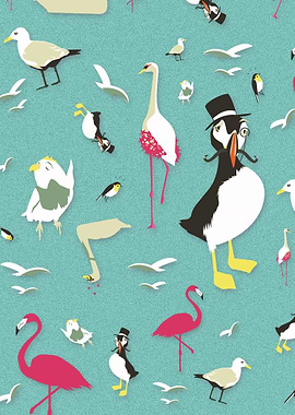 Party Birds Pattern | Digital Art, 2017