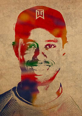 Tiger Woods Golfer Watercolor Portrait