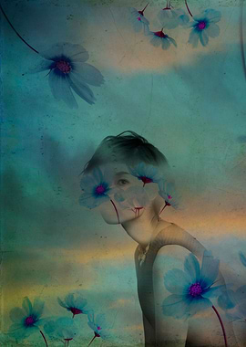 Woman hidden in a world of flowers