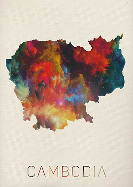 Cambodia Watercolor Map