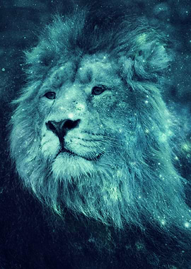 Leo Lion Pensive Turquoise Blue