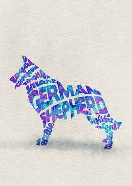 German Shepherd Dog Typographic Painting