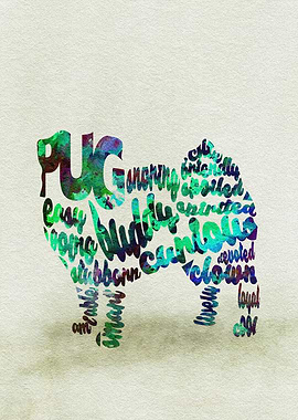 Chinese Pug Dog Typography
