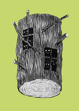 Tree Log With Mysterious Forest Creatures