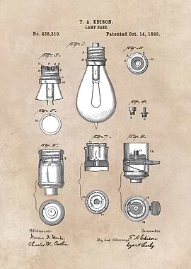 patent art Edison 1890 Lamp base