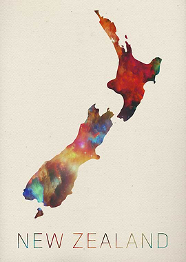 New Zealand Watercolor Map