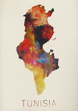 Tunisia Watercolor Map