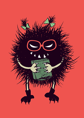 Geek Evil Bug Character Loves Reading