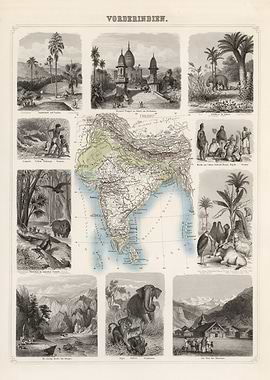 India vintage map - 1863