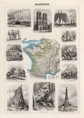 France vintage map - 1863