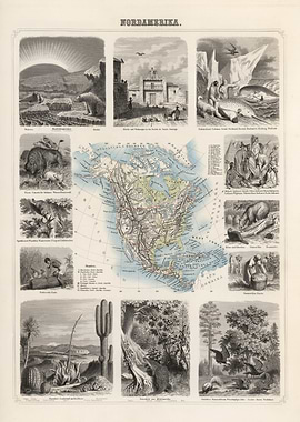 North America vintage map - 1863