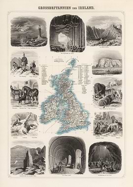 Great Britain and Ireland vintage map - 1863