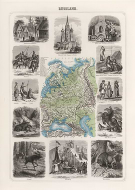 Russia vintage map - 1863